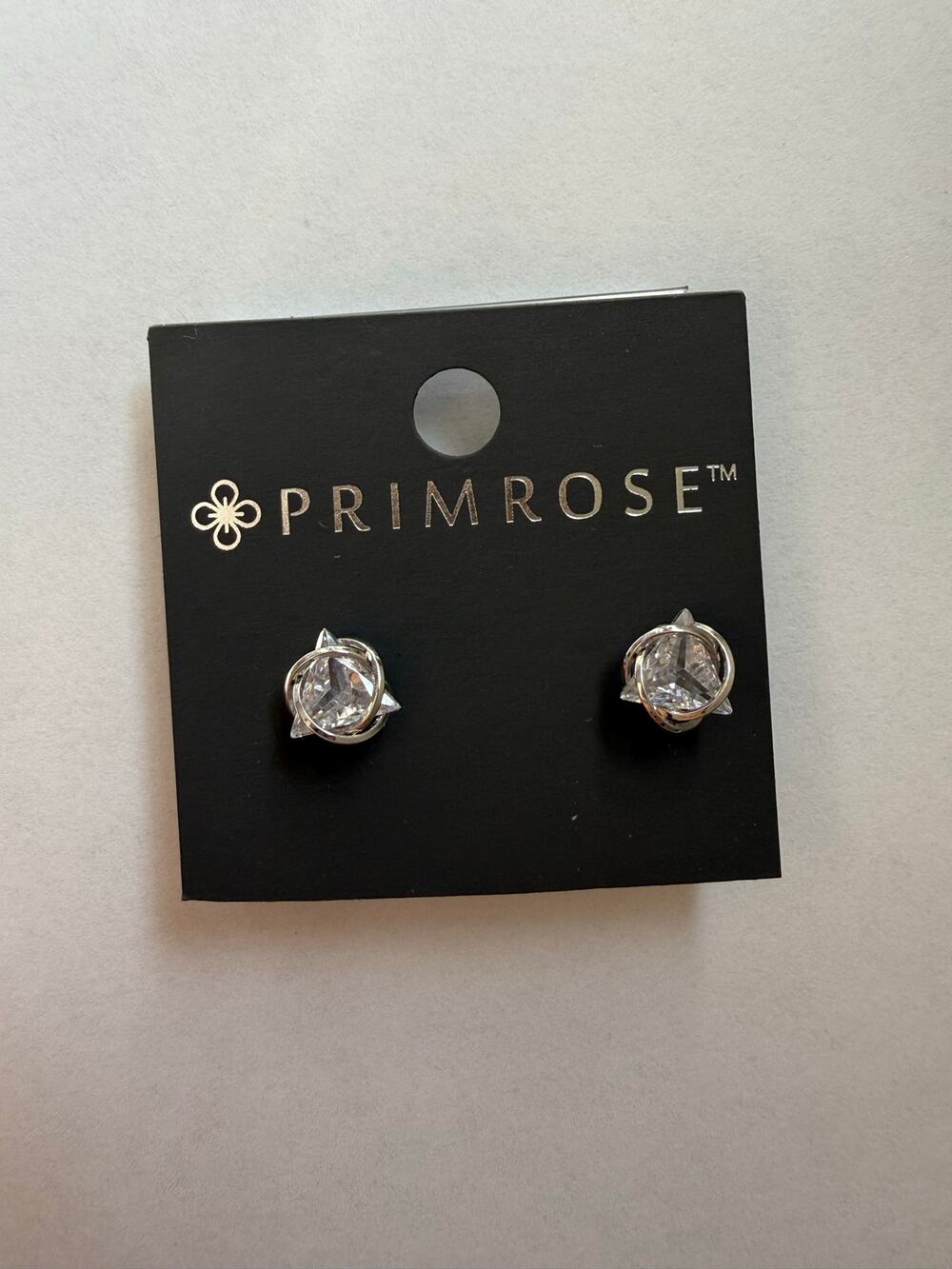 Primrose Silver Tone Clear Crystal Stud Earrings Sparkly Minimalist